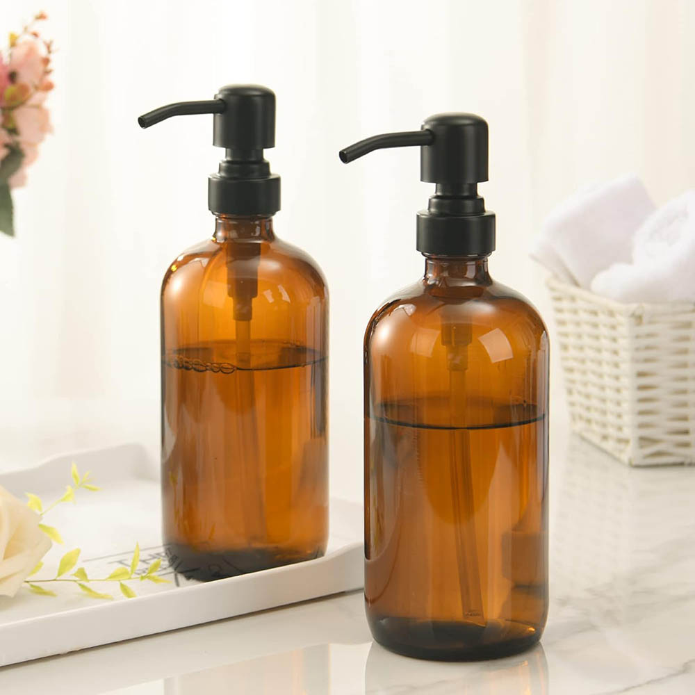 Glass Soap Dish - Dispenser Sabun Kaca Amber dengan Pompa