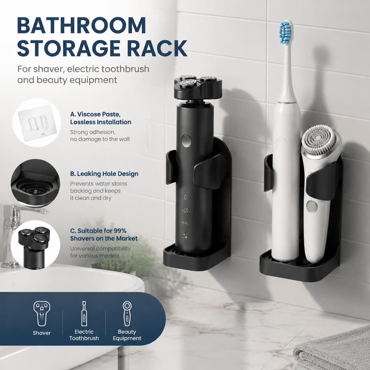 Home Essentials Bathroom Rack - Tempat Sikat Gigi Tahan Air Tanpa