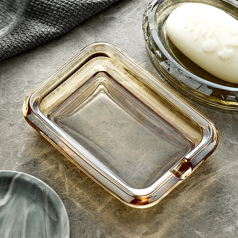 Glass Soap Dish - Wadah Sabun Kaca Coklat Amber Transparan