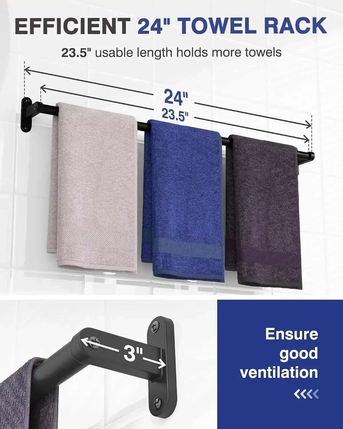 Rak Handuk Hitam Matte untuk K - Home Essentials Bathroom Rack ulasan dan harga
