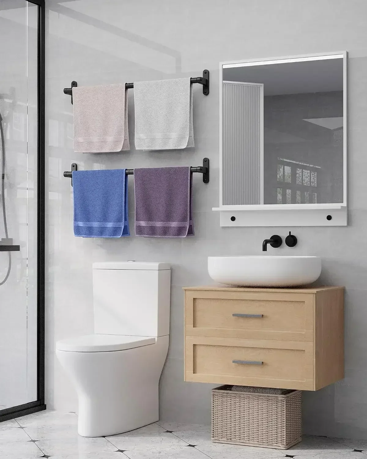 Rak Handuk Hitam Matte untuk K - Home Essentials Bathroom Rack ulasan dan harga